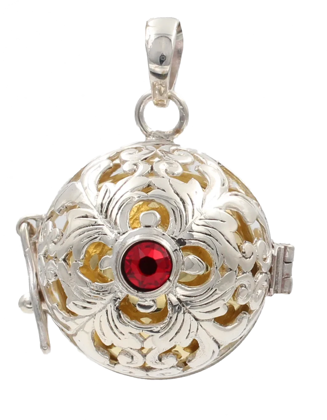 Gita, bola de grossesse en argent filigrané, pierre rouge